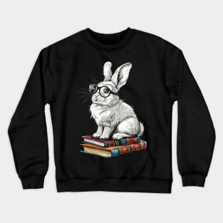 Vintage Nerd Bookish bunny Literary Rabbit Reading Bunny With Glasses Crewneck Sweatshirt